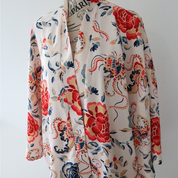 Zara TRF Outerwear Floral Duster Kimono Sleeve Open Front Size S/M - Picture 2 of 9